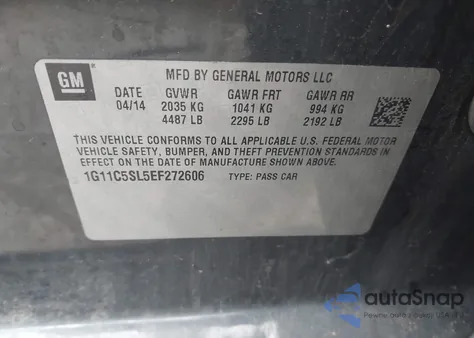 2014 Chevrolet Malibu 1Lt z USA, uszkodzony, nr VIN 1G11C5SL5EF272606